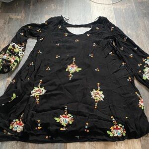 Free People Black Embroidered Dress